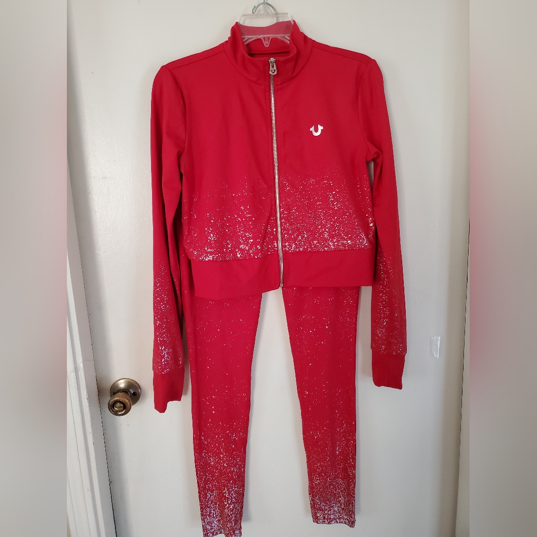 True Religion Red W/Silver Splatters Zip Up Sweatshirt / Jacket & Leggings Set M